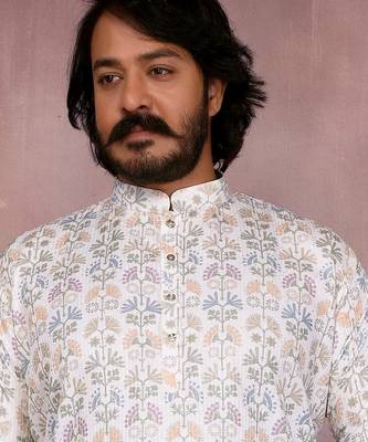 White cotton sequin kurta set 2