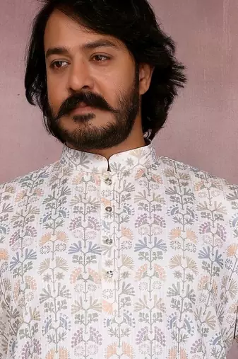 White cotton sequin kurta set