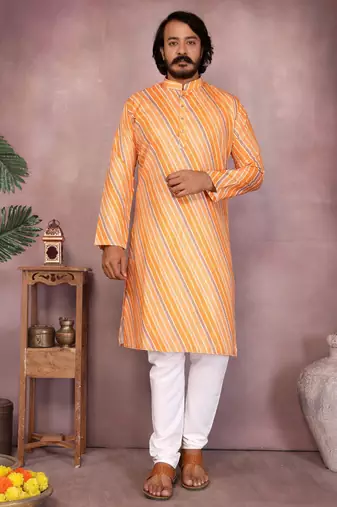 Orange cotton sequin kurta set