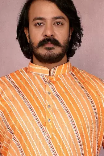 Orange cotton sequin kurta set