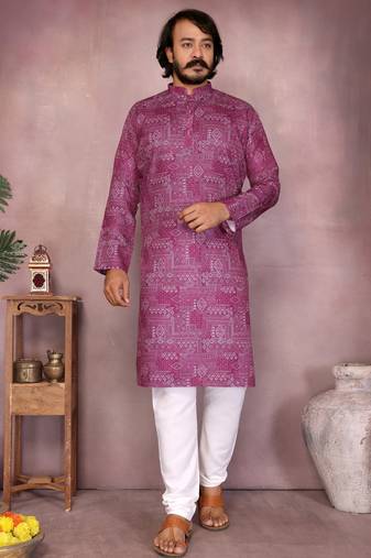 Pink printed work festival wear cotton readymade kurta pajama