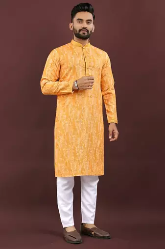 Light yellow digital print kurta