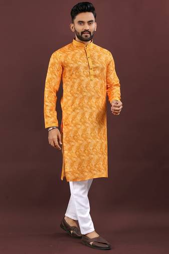 Dark yellow digital print kurta