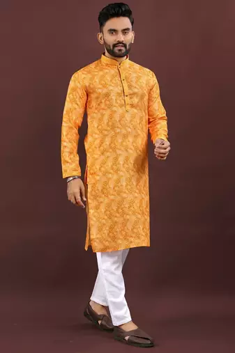 Dark yellow digital print kurta