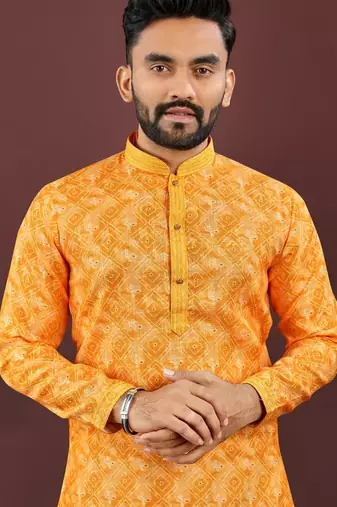Dark yellow digital print kurta