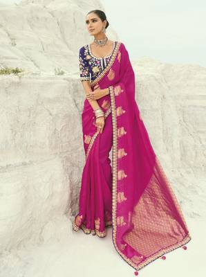 rani organza viscose satin saree with silk blend blouse 1