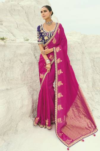 rani organza viscose satin saree with silk blend blouse