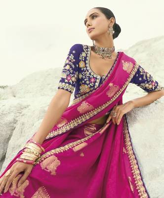 rani organza viscose satin saree with silk blend blouse 2