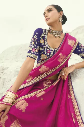 rani organza viscose satin saree with silk blend blouse