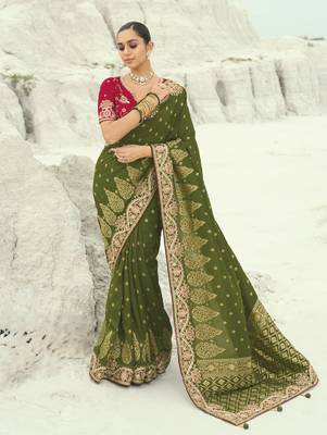 mehandi dola viscose saree with silk blend blouse 1