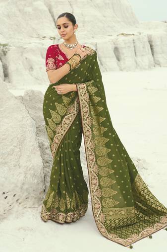 mehandi dola viscose saree with silk blend blouse