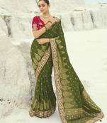 mehandi dola viscose saree with silk blend blouse