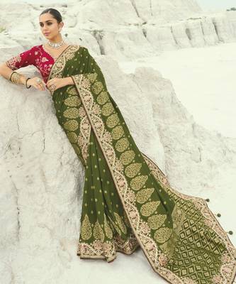 mehandi dola viscose saree with silk blend blouse 3