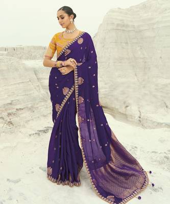 jamli purple organza viscose satin saree with silk blend blouse 1
