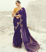 jamli purple organza viscose satin saree with silk blend blouse