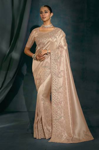 rose gold ziraf silk blend saree with ziraf silk blend blouse