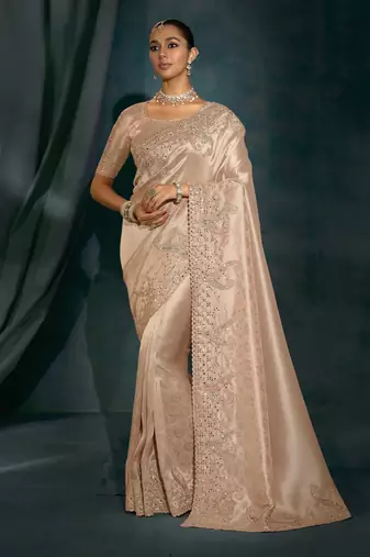 rose gold ziraf silk blend saree with ziraf silk blend blouse