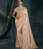 rose gold ziraf silk blend saree with ziraf silk blend blouse