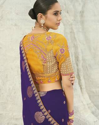 jamli purple organza viscose satin saree with silk blend blouse 2