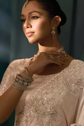rose gold ziraf silk blend saree with ziraf silk blend blouse