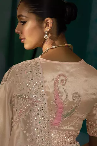 rose gold ziraf silk blend saree with ziraf silk blend blouse