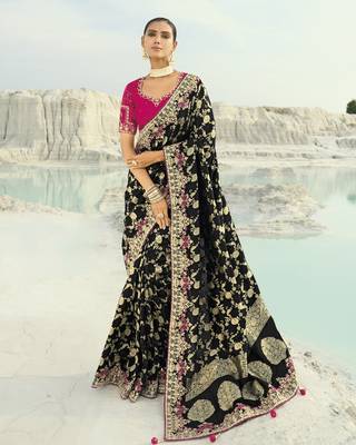 black dola viscose saree with silk blend blouse 1