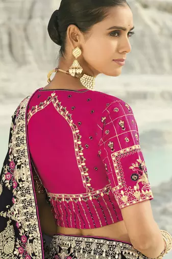 black dola viscose saree with silk blend blouse