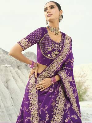 jamli purple dola viscose saree with silk blend blouse 2