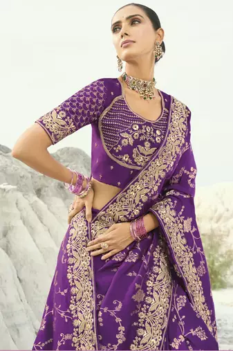 jamli purple dola viscose saree with silk blend blouse