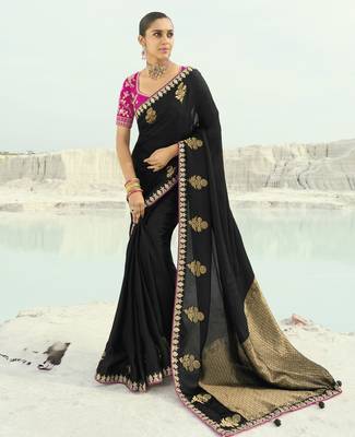 black organza viscose satin saree with silk blend blouse 1