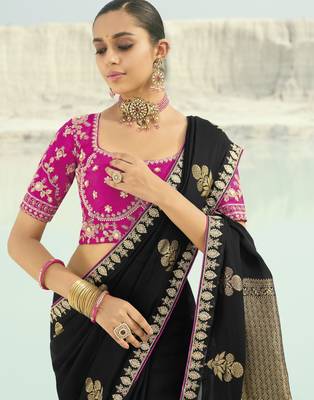 black organza viscose satin saree with silk blend blouse 2