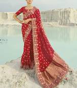 red to rani dola viscose saree with silk blend blouse