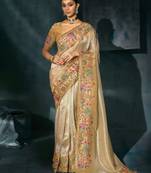 cream ziraf silk blend saree with silk blend blouse