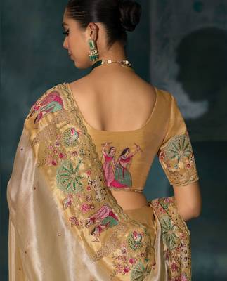 cream ziraf silk blend saree with silk blend blouse 2