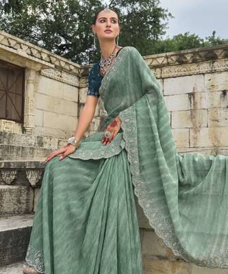 sea green crush tissue saree with jarkhan cut-dana & moti embroidery and russian silk blend blouse 2