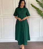 Floral printed green v neck pure cotton kurta set with trouser
