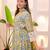Floral embroidered yellow v neck pure cotton kurta set with trouser & dupatta
