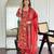 Floral printed red v neck pure cotton kurta set with trouser & dupatta