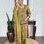 Floral printed green v neck pure cotton kurta set with trouser & dupatta