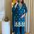 Floral embroidered blue v neck pure cotton kurta set with trouser