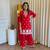 Floral embroidered red v neck pure cotton kurta set with trouser