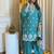 Floral embroidered green v neck pure cotton kurta set with trouser