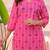 Floral printed pink v neck pure cotton kurta set with trouser & dupatta