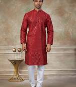 Red colour silk with embroidery work kurta cotton pajama menswear collection