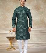 Green colour silk with embroidery work kurta cotton pajama menswear collection