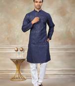 Navy blue colour silk with embroidery work kurta cotton pajama menswear collection