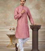 Pink colour silk with embroidery work kurta cotton pajama menswear collection