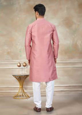 Pink colour silk with embroidery work kurta cotton pajama menswear collection 2