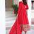 readymade red gown with pant & dupatta set