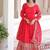 readymade red gown with pant & dupatta set